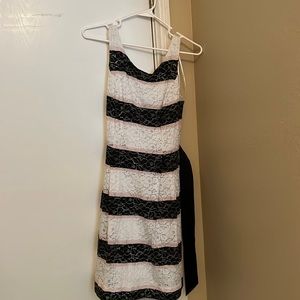 Black, white, and pink striped dress